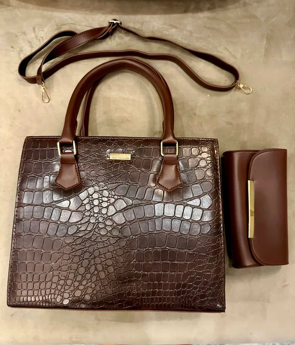 Luxury Crocodile Texture Handbag & Wallet Set